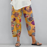 Vintage Floral Printed Pants Summer Women Cotton Linen Trousers Harem Pants Elastic Waist Loose Pantalon