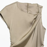 Fongt Homemade New Women's Classic Folded Decorative Silk-Sense Dress 2248748