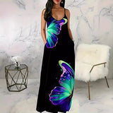 Fongt New Ladies Digital Print Butterfly Sexy V-Neck Dress Suspension Dress Women's Dress