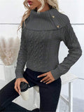 Fongt And Winter New Knitted Collar Button Design Shoulder Sleeve Sweater