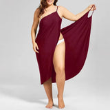 Fongt New Plus Size Dress Solid Color Sexy Sling Beach