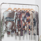 Real Shooting New Long-Sleeved Mesh Spliced Embroidered Denim Bottom T-Shirt Sun Folding Short Top