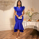 Fongt Lotus Leaves Folded Short-Sleeved Dress Banquet Temperament High-Waisted Fishtail Dress Dresses