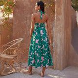 Fongt Summer Dress Hanging Neck Sleeveless Print A-Shaped Bohemian Long Dress Girl