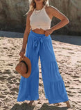 Fongt Women's Fashion Temperament Strap Spliced High-Waisted Folds Broad Leggings Casual Loose Trousers