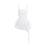 Spaghetti Strap Low Cut Pleated Mini Dress Women Backless Slim Fit Casual White Robe 2023 Spring Fall Fairy Grunge