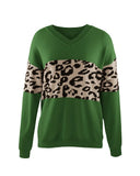 Fongt Autumn And Winter New V-Neck Spliced Knitted Shirt Women's Jacket Leopard Print Women's Sweater