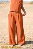 Women Summer Casual Loose Streetwear Outfits Sleeveless O Neck Tops Long Pants Set Female Solid Matching Two Piece Set 2023