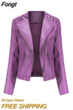 Autumn Ladies Motorcycle Leather Jackets Women Turn-down Collar Zipper Slim Black Moto & Biker Jacket Female