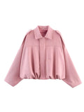 Fongt Spring New Women's Fashion Army Green Velvet Effect Short Long Sleeve Epaulets Coat