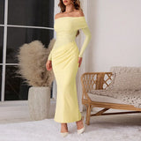 Fongt Summer 2024 New Long Dress Temperament Sexy Shoulder Mesh Yarn Hollow Dress