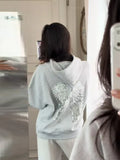 Fongt Burst Fashion Personality Wing Squins Pattern Hooded Loose Sweater Straight Trousers Trousers Women