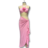 Fongt Summer New Sexy Wrapped Chest Open Fork Irregular Skirt Two-Piece Suit Woman