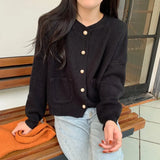 Fongt And Autumn New Korean Version Soft Waxy Wind Sweater Coat Female Pure And Fresh Sweet Single Breasted Short Round Collar Knit Cardigan Female-Outfit