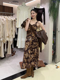 Fongt Xixi 2025 Autumn New White Standard Elegant High-Rise Sling Dress Thin Print Dress Women 88433