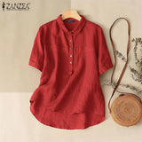 2022 Oversized Women Short Sleeve Tops Summer Lapel Neck Blouse Solid Female Loose Casual Buttons Blusas Mujer Work