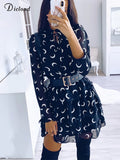 Black Summer Women Dress 2022 Moon Print High Neck Cascading Ruffle Chiffon Dress Sexy Party A Line Female