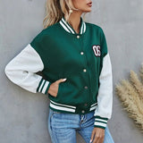 Harajuku Oversized Varsity Jacket Baseball Women Patchwork Autumn Winter Letter Print Long Sleeve Khaki Oversized Coat