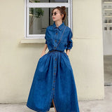 Fongt Autumn Japanese And Korean New Long-Term To Ankle Thin A-Size Dress High Waist Ocean Tone