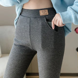 Cold-Resistant Leggings Women Fashion Casual Lamb Cashmere Leggins Mujer Pockets Plus Velvet Thickening