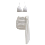Solid Color Strap Sexy Three-Point Bikini Three-Piece Set Split Swimsuit Woman 2025 New