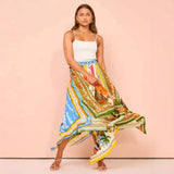 Fongt Spring And Summer New Women's Long-Term Printing Irregular Hem Fashion Temperament Waist A Word Half-Dress Woman