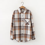 New Loose Design Cotton Plaid Shirt Women Young Style Long Sleeve Blouses Casual Shirts Lady Tops Clothes