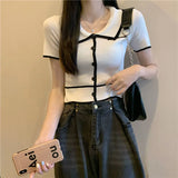 Fongt Niche Polo-Collared Ice Silk Knitted Cardigan Women 2023 Summer New Thin Chic