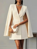 Fongt Autumn Commute Double Buckle Shawl Cloak Solid Color Suit Dress Women's Dress