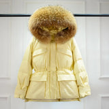 Huge Real Raccoon Fur Hooded Waterproof Winter Duck Down Jacket Women Fashion Female Parkas Sash Tie Up Puffer