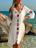 Fongt Women's Explosive Hand Hook Splicing Dress Open Sexy Long Dress Robe Beach Cover Dress