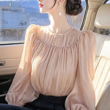 Fongt Design Temperament Wood Ear Top Lady 2025 Spring Super Beautiful Waist Chiffon Tide