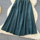 Fongt Wind Niche High-End Feeling Collar Short-Sleeved Denim Dress Women 2025 Summer Leisure Slim Dress