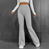 Fall New 2023 Solid Wide Pit Stripe Casual Knitted Wide-Legged Pants For Women Keep Warm In Autumn And Winter Streetwea-Outfit