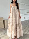 Fongt 2025 New Fashion Design Feel Shoulder Strap Three-Dimensional Flowers Embellished Large Dress With Long Cake Dress Dress