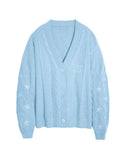 Fongt Same Taylor Orange Cardigan Embroidered Stars Loose Languid Temperament Sweater