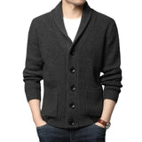 Fongt New Men's Long Sleeve Sweater Cardigan Pocket Turtleneck Solid Color Sweater Men's