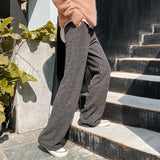 Sweater Pants Women Fall Winter Wide Leg Pant Loose Straight Large Size High Waist Casual Trousers Lace-up Elastic