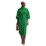 Fongt New Women's Casual Turtleneck Slit Knit Dress-Outfit