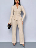 Fongt Summer New Waist Thin Solid Color Long Sleeve Set
