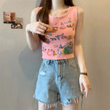 Fongt New Retro Small Vest Women Wear Chic Print Slime Sleeveless Knitting