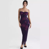 Fongt Girded Skinny Sexy Dress With Print Slings Long Open Dress Women's Spring Summer