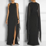 Sexy Evening Party Dress 2020 Summer Chiffon Patchwork Long Sleeve Loose Dress Ladies High Slit Solid Maxi Dress