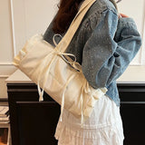 Aesthetic Ruffled Bow Knot Large Capacity Shoulder Bag-Outfit