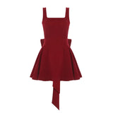 Fongt Festive Atmosphere Sexy Bareback Bow Red Velvet Temperament Waist Vest A-Character Dress