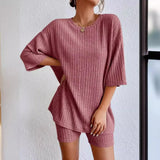 Fongt 2025 Fashion Casual Spring Round-Neck Loose Women's Shorts Set