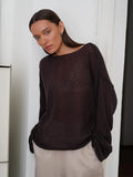 Fongt Knitted Jersey 2025 Spring And Summer New Female Perspective Thin Round Collar Horn Sleeve Knit T-Shirt