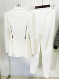 QUALITY Newest 2023 Designer Fashion Jacket Sets Women's One Button Zippers Split Blazer Pants