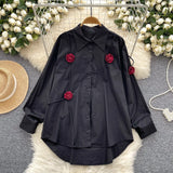 Fongt Niche Design Three-Dimensional Flower Shirt Women's Autumn Loose Thin Ocean To Reduce The Age Of Chic Light Luxury Blouse