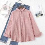 New Women Cotton Turn Down Collar White Shirt Long Sleeve Pockets Dot Blouse Button Up Loose Spring Casual Tops